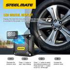 STEELMATE T5 Air Compressor Pump 12V DC Digital Tire Inflator with Auto Shut-Off & LED Emergency Light