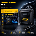 STEELMATE T5 Air Compressor Pump 12V DC Digital Tire Inflator with Auto Shut-Off & LED Emergency Light