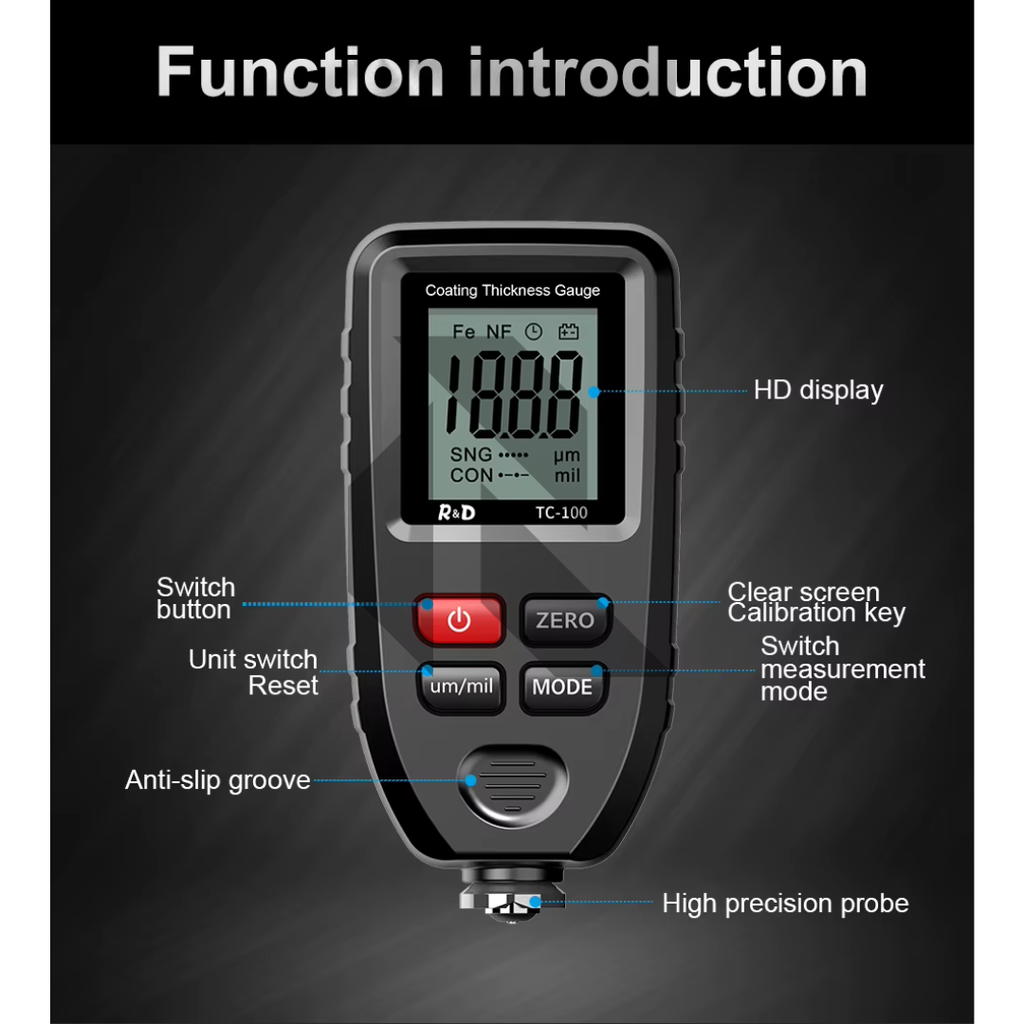 R&D TC100 Digital Coating Thickness Gauge with LCD Display