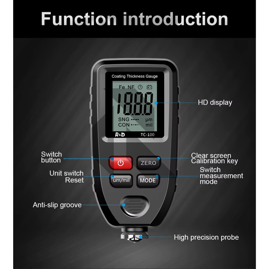 R&D TC100 Digital Coating Thickness Gauge with LCD Display