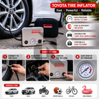 Toyota 12V Tire Inflator Air Compressor 80 PSI – Portable Car Air Pump with Pressure Gauge