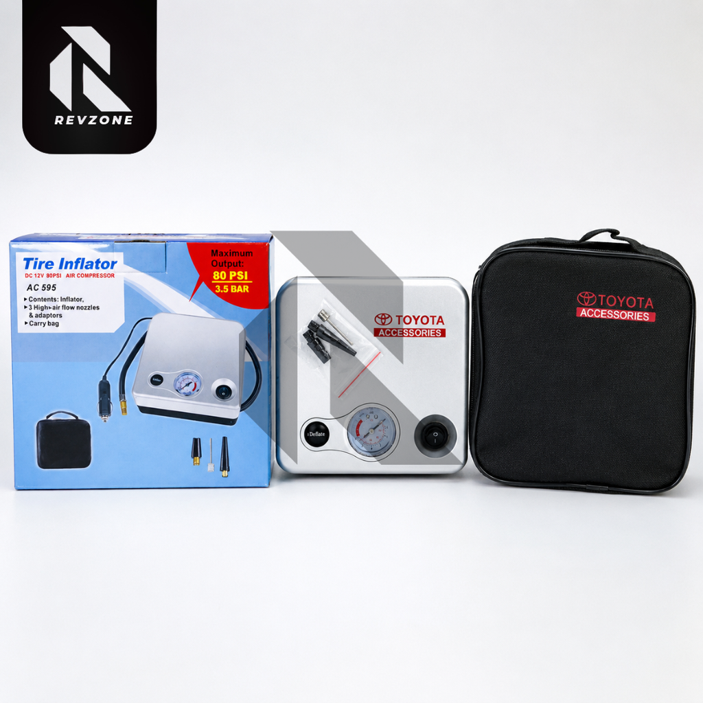 Toyota 12V Tire Inflator Air Compressor 80 PSI – Portable Car Air Pump with Pressure Gauge