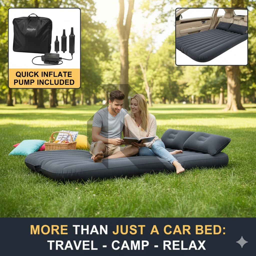 Inflatable Car Bed Mattress for Backseat – Portable Travel Air Bed for Car
