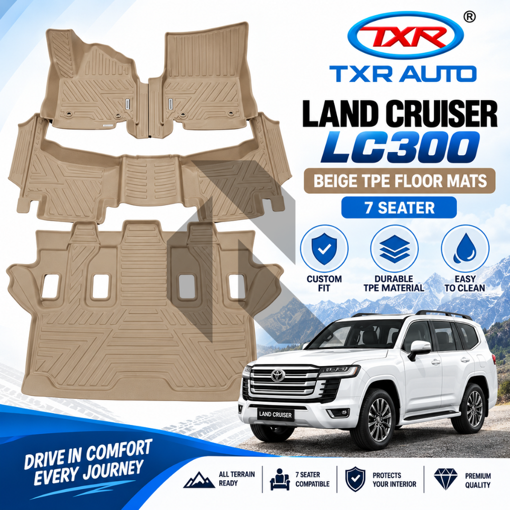 TXR Land Cruiser LC300 TPE Floor Mats Beige – Custom Fit Waterproof All-Weather 7 Seater