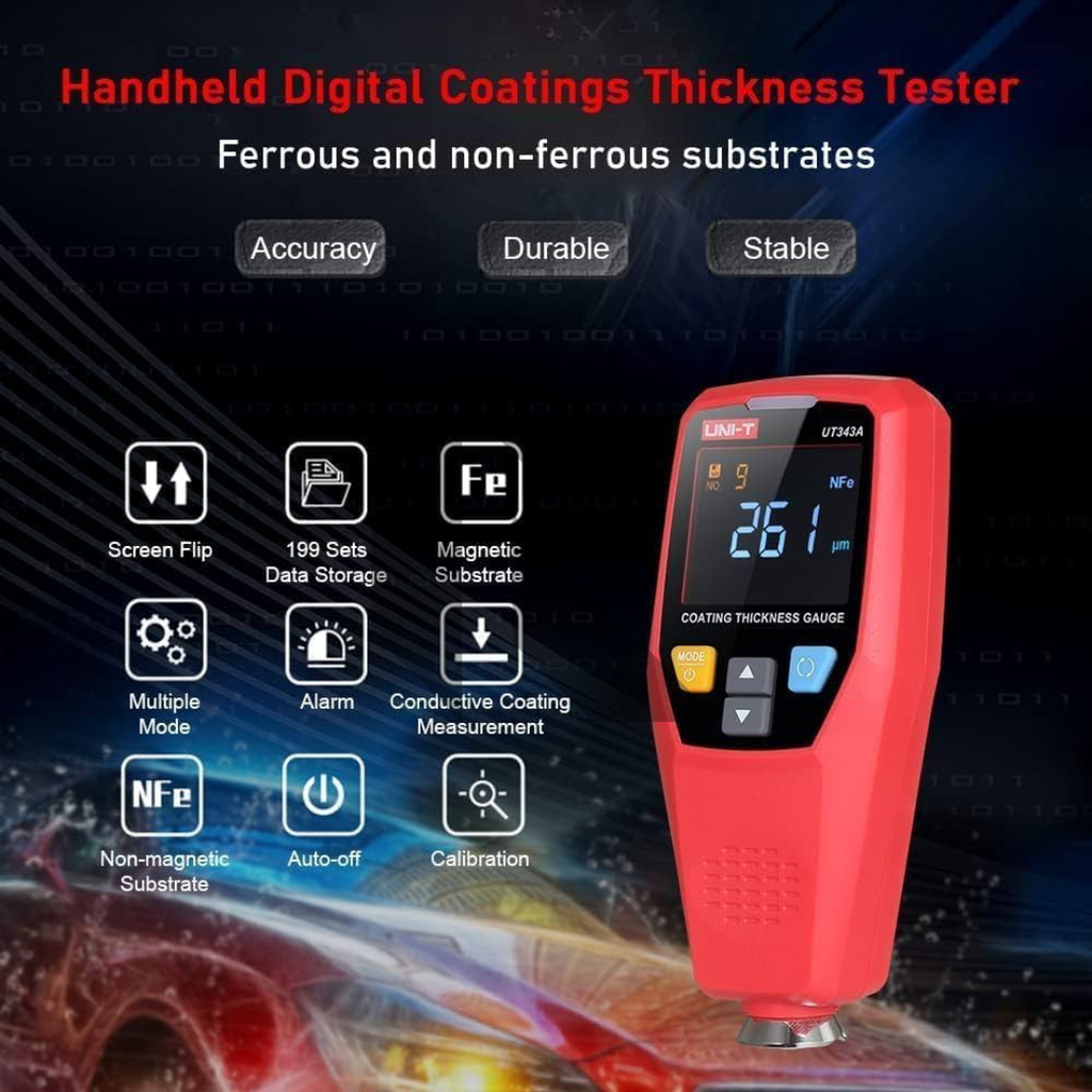 UNI-T UT343A Paint Coating Thickness Gauge – Digital Car Paint Depth Meter for Vehicle Inspection