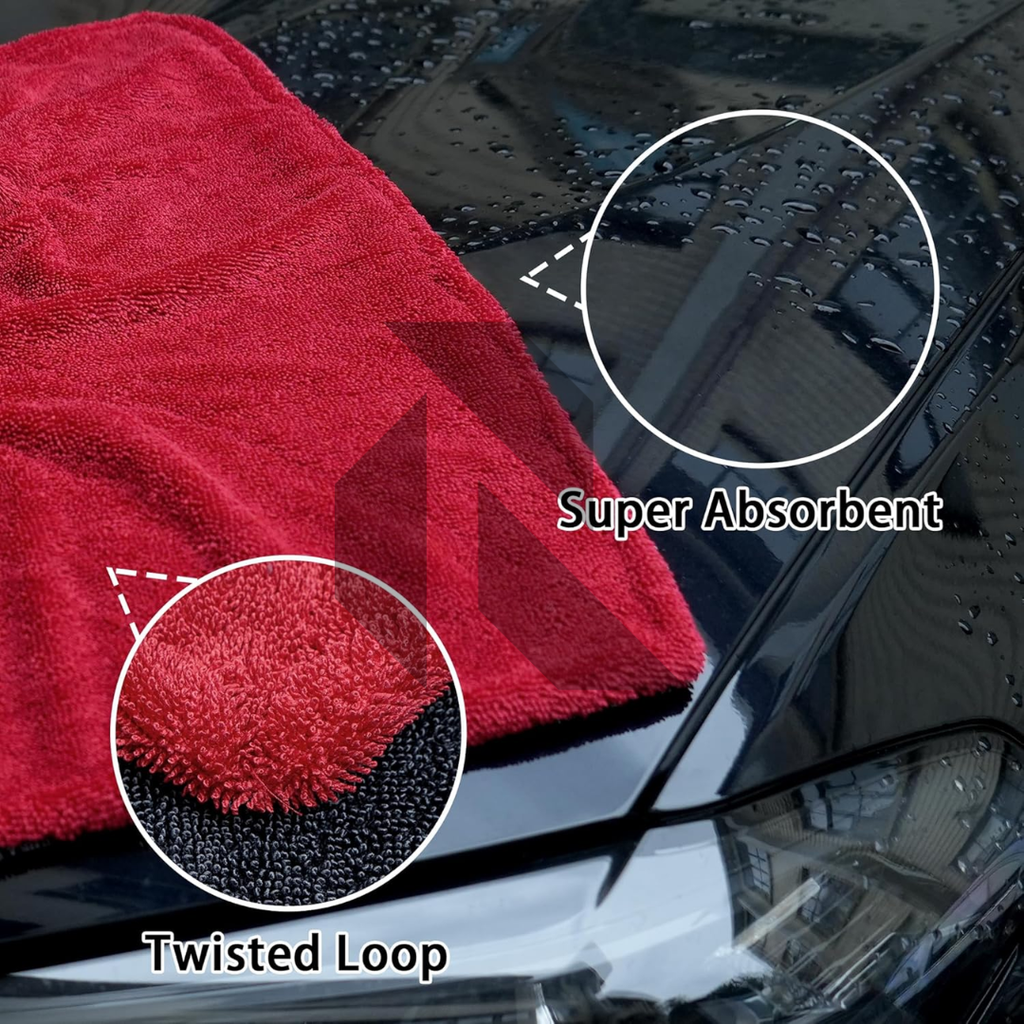 Premium Twist Loop Microfiber Drying Towel  – 1200 GSM Water Sucker Car Drying Cloth Red & Gray