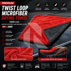 Premium Twist Loop Microfiber Drying Towel  – 1200 GSM Water Sucker Car Drying Cloth Red & Gray