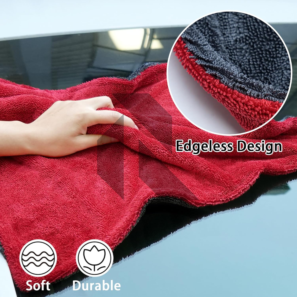 Premium Twist Loop Microfiber Drying Towel  – 1200 GSM Water Sucker Car Drying Cloth Red & Gray