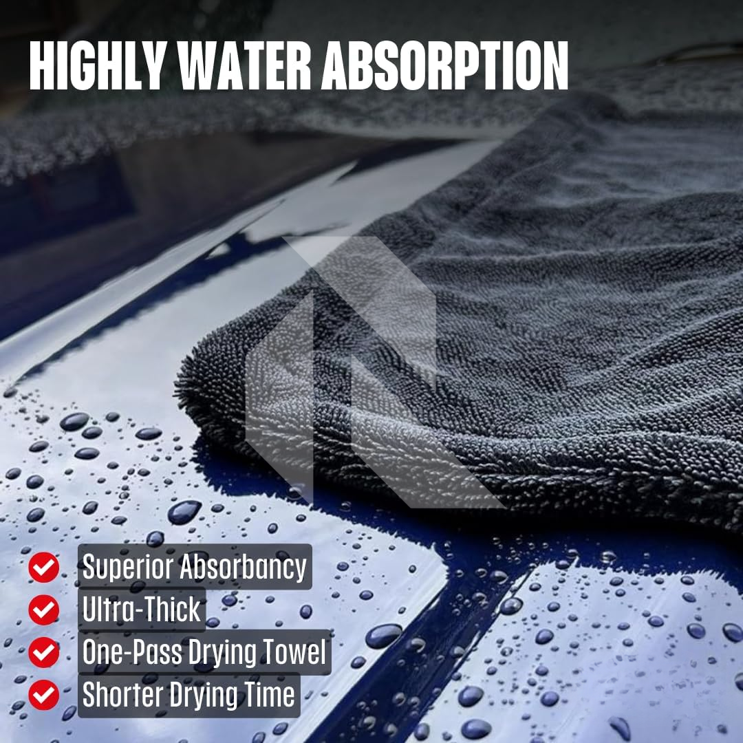 XL Twisted Loop Microfiber Car Drying Towel 1200 GSM – Double Sided Ultra Absorbent (60x90 CM)