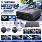 XL Twisted Loop Microfiber Car Drying Towel 1200 GSM – Double Sided Ultra Absorbent (60x90 CM)