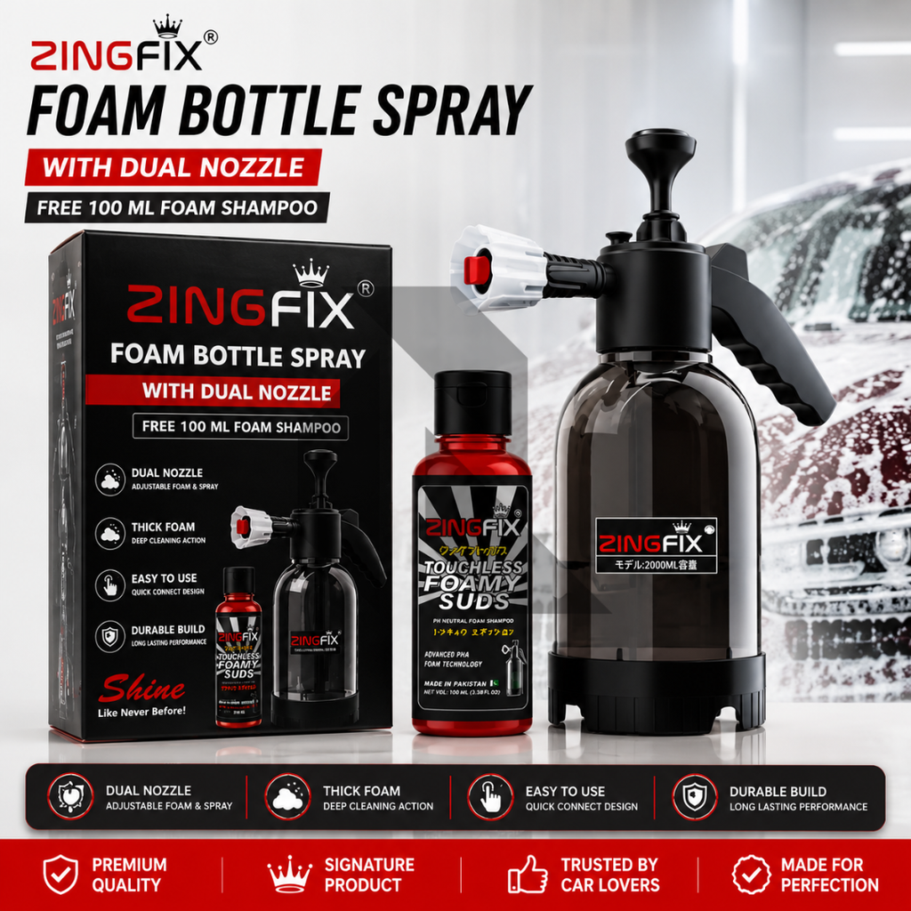 Zingfix Foam Bottle Spray with Dual Nozzle – Heavy Duty Foam Sprayer + Free 100ml Foam Shampoo