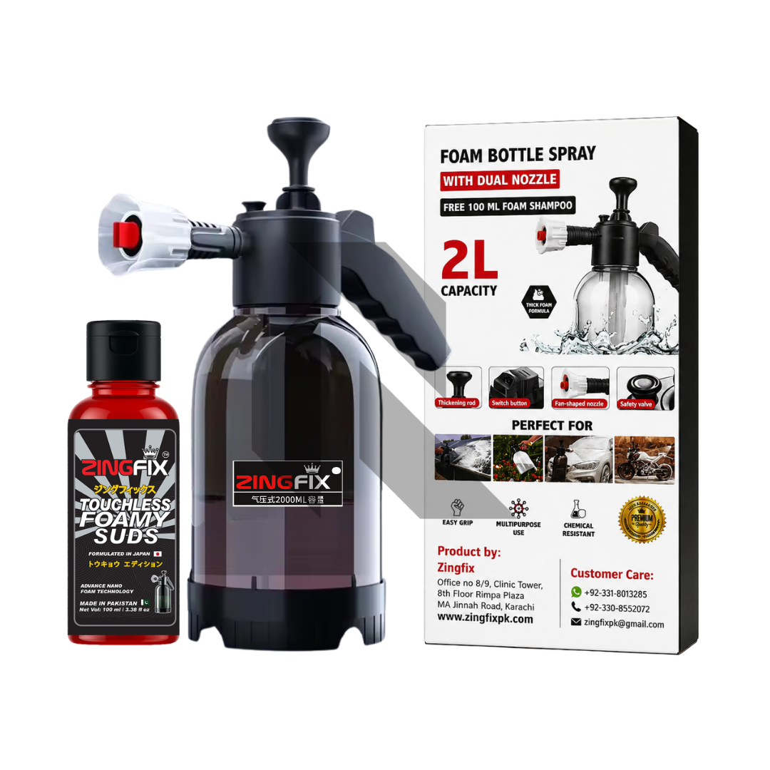 Zingfix Foam Bottle Spray with Dual Nozzle – Heavy Duty Foam Sprayer + Free 100ml Foam Shampoo
