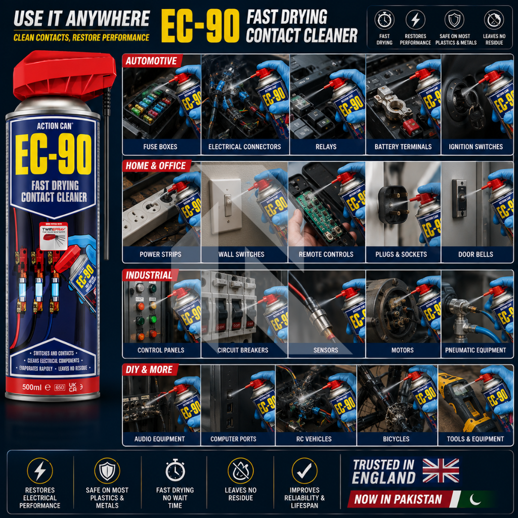 Action Can EC-90 Fast Drying Contact Cleaner 500ml – Electrical & Electronic Parts Cleaner with Twin Spray