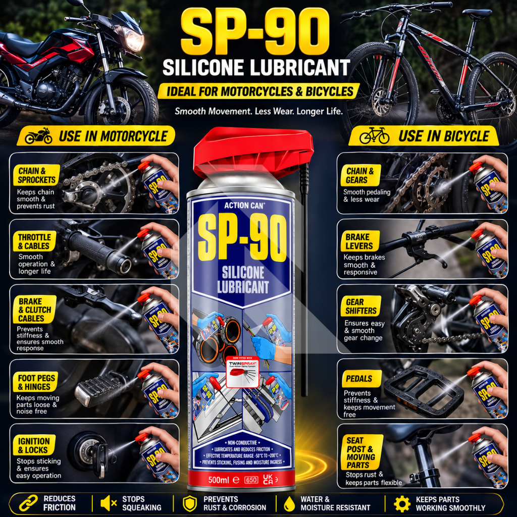 Action Can SP-90 Silicone Lubricant 500ml – Rubber, Plastic & Metal Protector with Twin Spray
