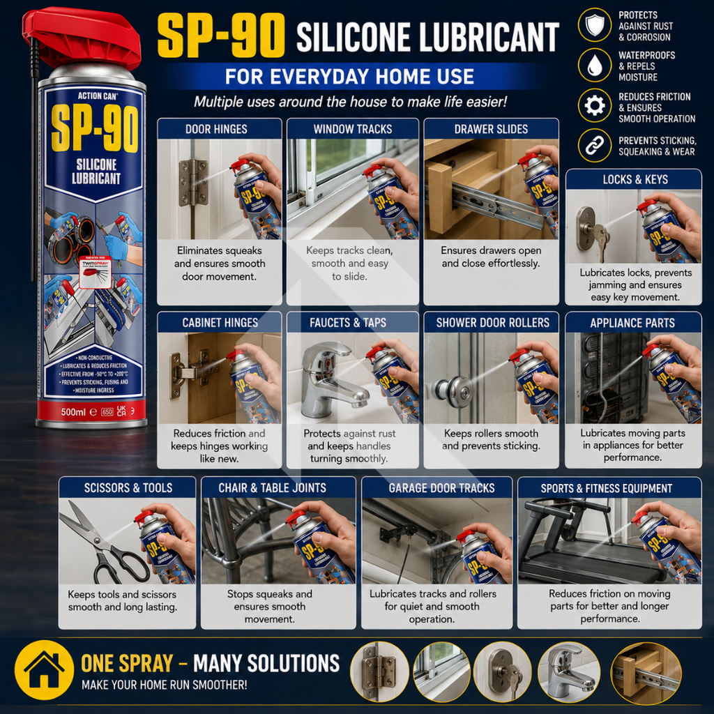Action Can SP-90 Silicone Lubricant 500ml – Rubber, Plastic & Metal Protector with Twin Spray