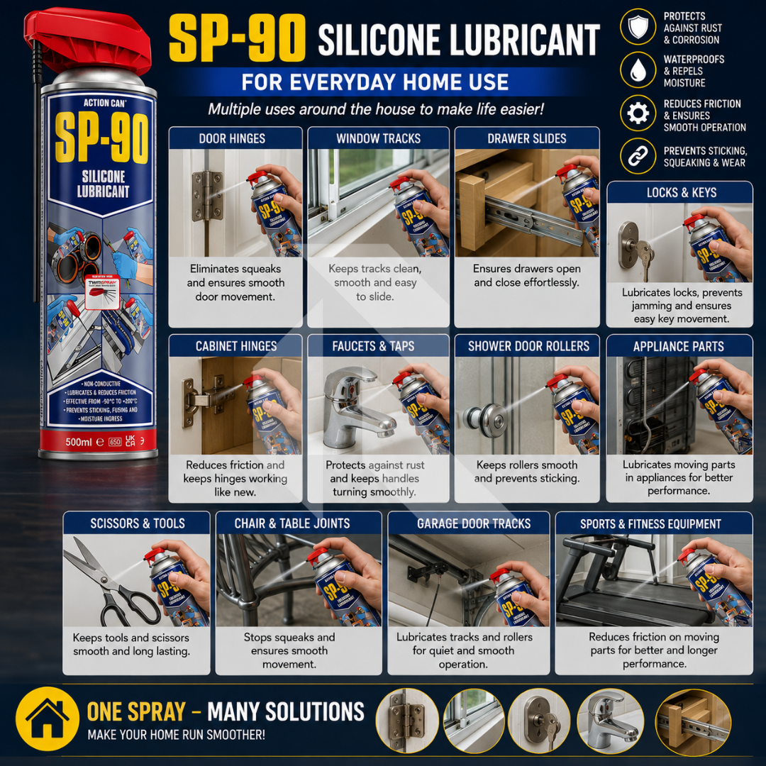 Action Can SP-90 Silicone Lubricant 500ml – Rubber, Plastic & Metal Protector with Twin Spray