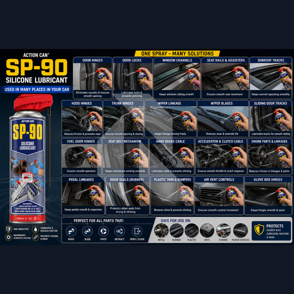 Action Can SP-90 Silicone Lubricant 500ml – Rubber, Plastic & Metal Protector with Twin Spray