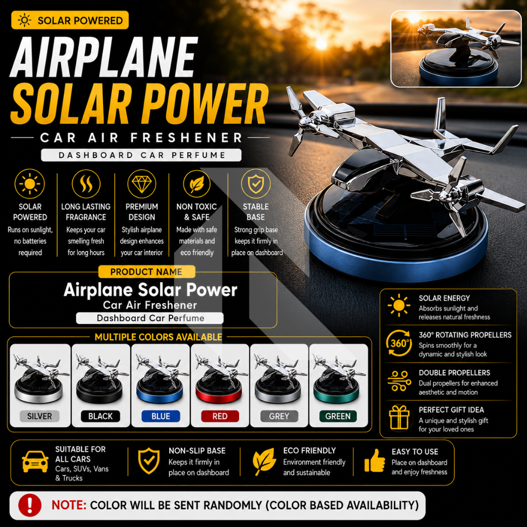 Airplane Solar Power Car Dashboard Air Freshener – 360° Rotating Propeller Fragrance Decor