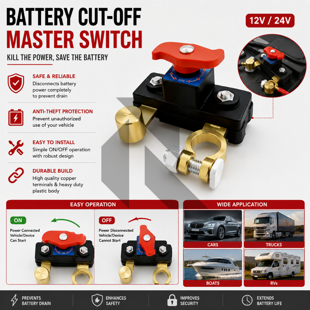 Car Battery Disconnect Switch 12V/24V – Heavy Duty Pure Copper