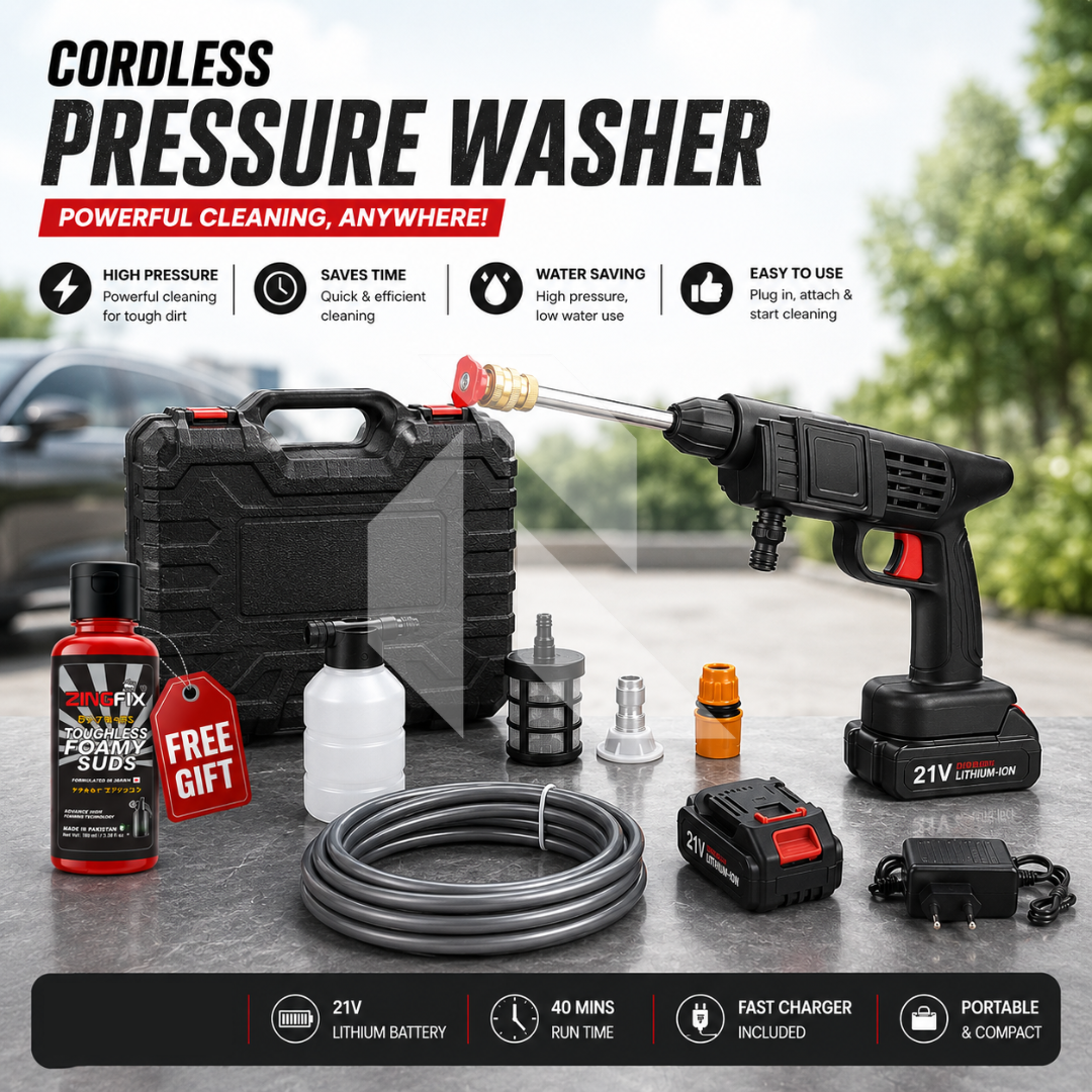 Portable Cordless High Pressure Car Washer with Dual 21V Batteries – Wireless Power Washer with Free 100ML Shampoo