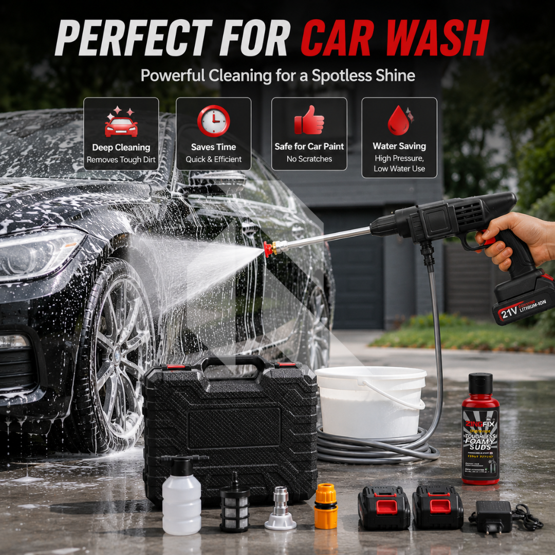 Portable Cordless High Pressure Car Washer with Dual 21V Batteries – Wireless Power Washer with Free 100ML Shampoo
