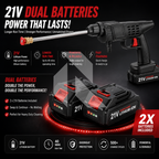 Portable Cordless High Pressure Car Washer with Dual 21V Batteries – Wireless Power Washer with Free 100ML Shampoo