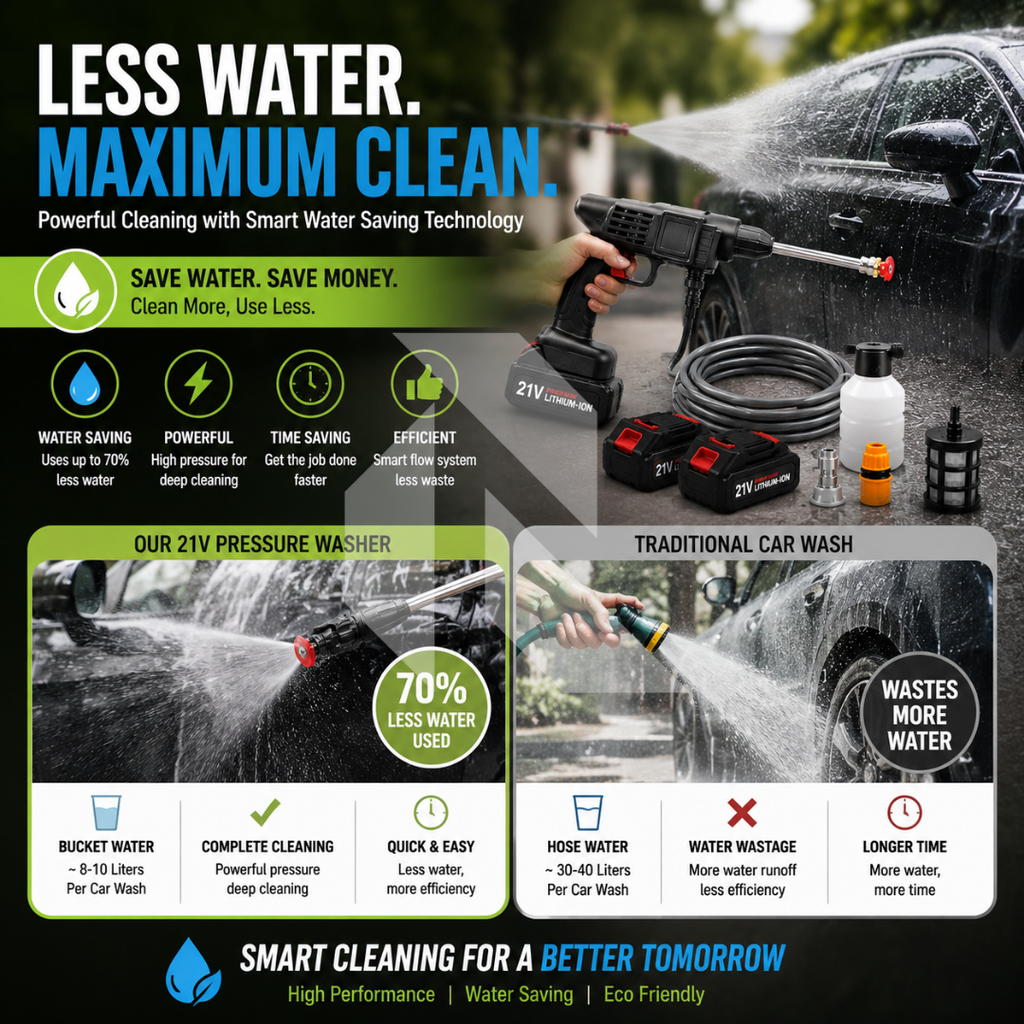 Portable Cordless High Pressure Car Washer with Dual 21V Batteries – Wireless Power Washer with Free 100ML Shampoo