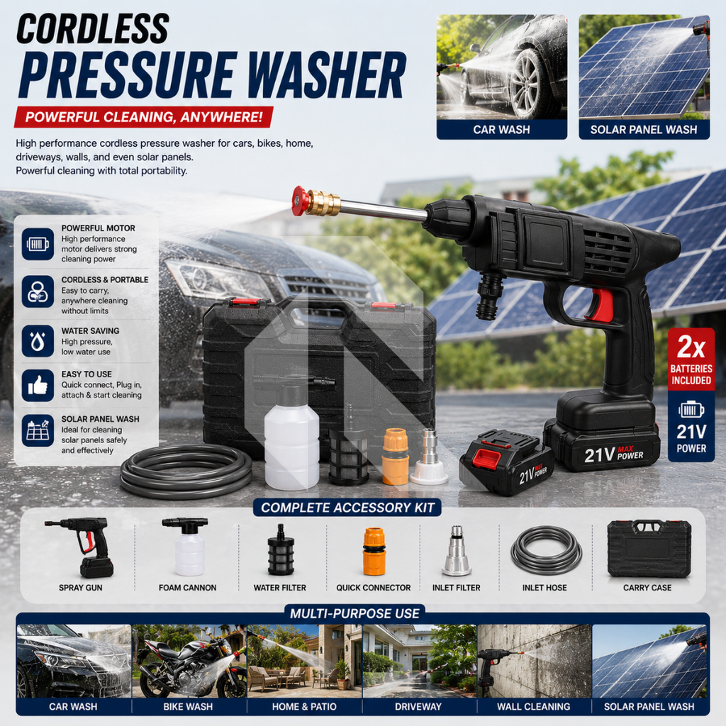 Portable Cordless High Pressure Car Washer with Dual 21V Batteries – Wireless Power Washer with Free 100ML Shampoo