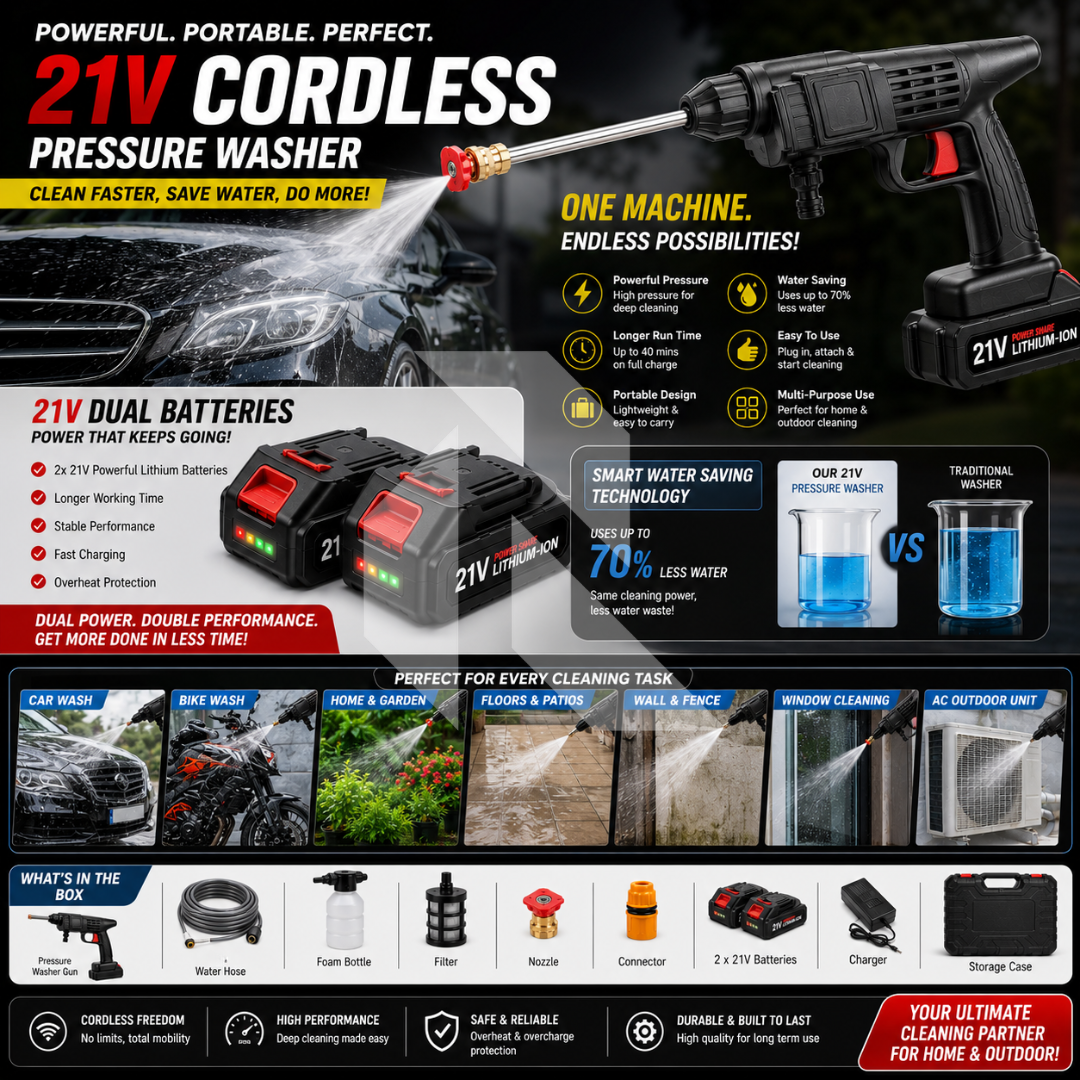Portable Cordless High Pressure Car Washer with Dual 21V Batteries – Wireless Power Washer with Free 100ML Shampoo Secondary image