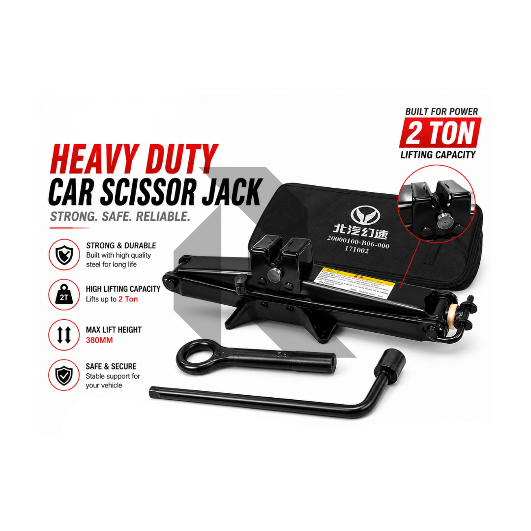 Heavy Duty Scissor Car Jack Kit with Lug Wrench, Tow Hook & Storage Bag – Vehicle Emergency Tool Set