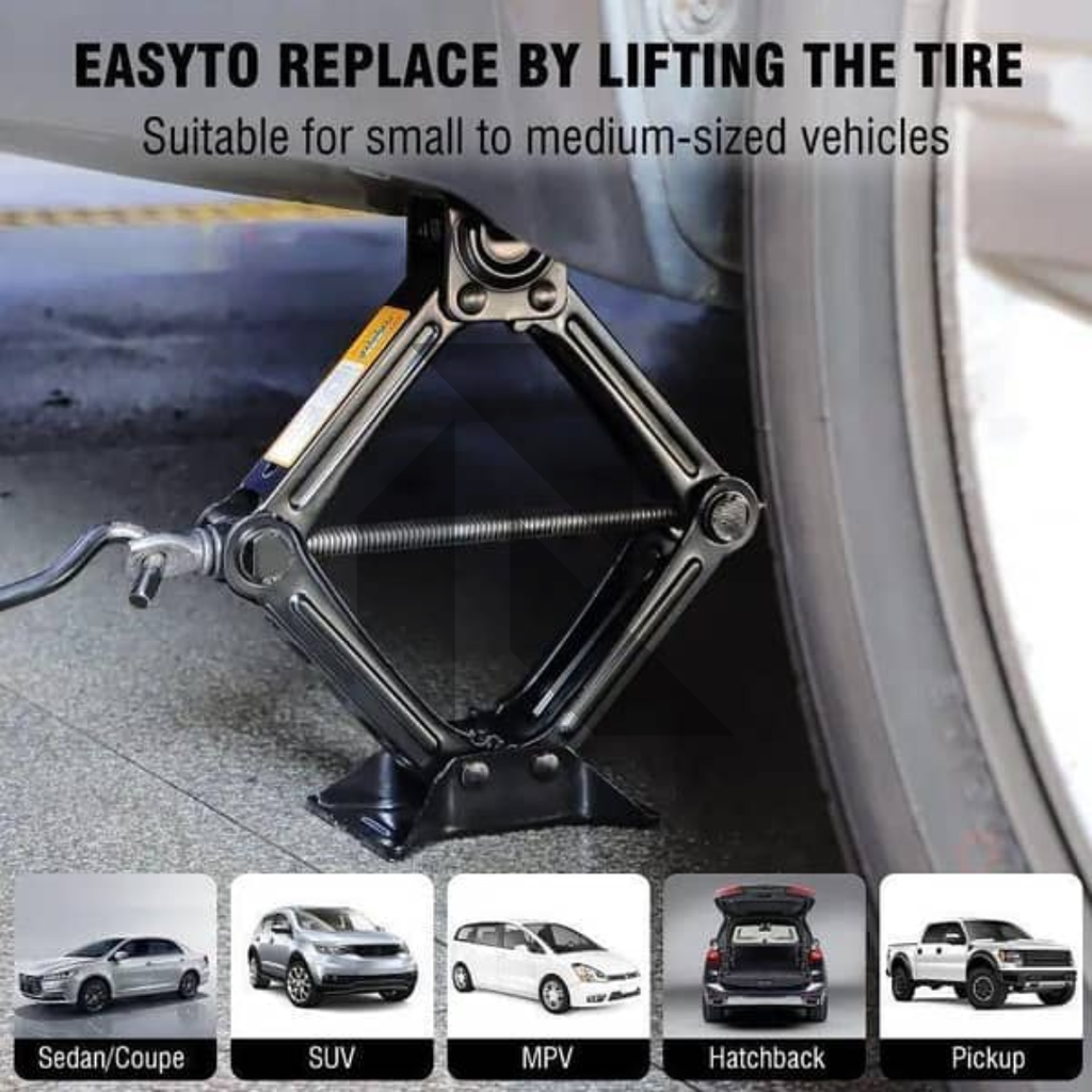 Heavy Duty Scissor Car Jack Kit with Lug Wrench, Tow Hook & Storage Bag – Vehicle Emergency Tool Set