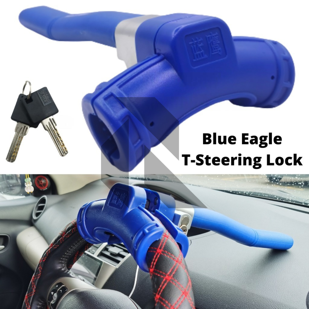 Blue Eagle T Steering Wheel Lock with 2 Keys – Universal Heavy Duty Anti-Theft Car Security Lock