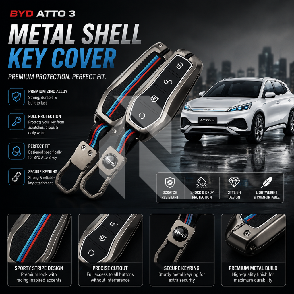BYD Atto 3 Metal Key Cover Premium Protective Case – Zinc Alloy Smart Key Protection Shell