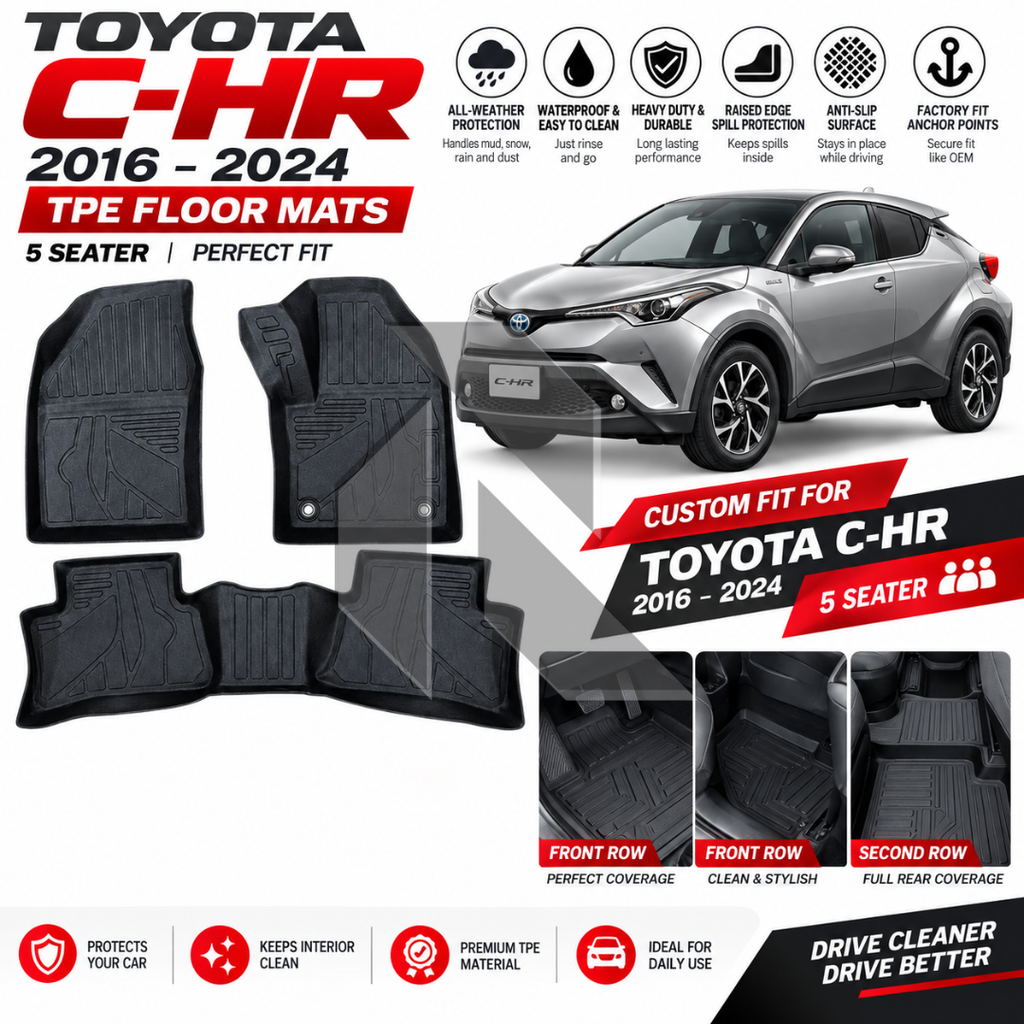 Toyota C-HR 2016-2024 TPE Floor Mats – Waterproof Custom Fit All-Weather Car Floor Mats