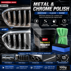 Chrome Polish 100g Kit – Metal & Chrome Shine Restorer with Applicator Sponge & Microfiber Cloth