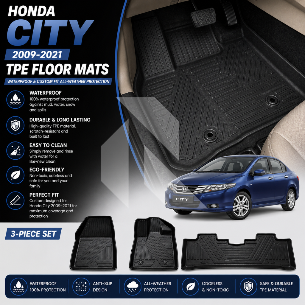 Honda City 2009-2021 TPE Floor Mats – Waterproof & Custom Fit All-Weather Car Floor Mats