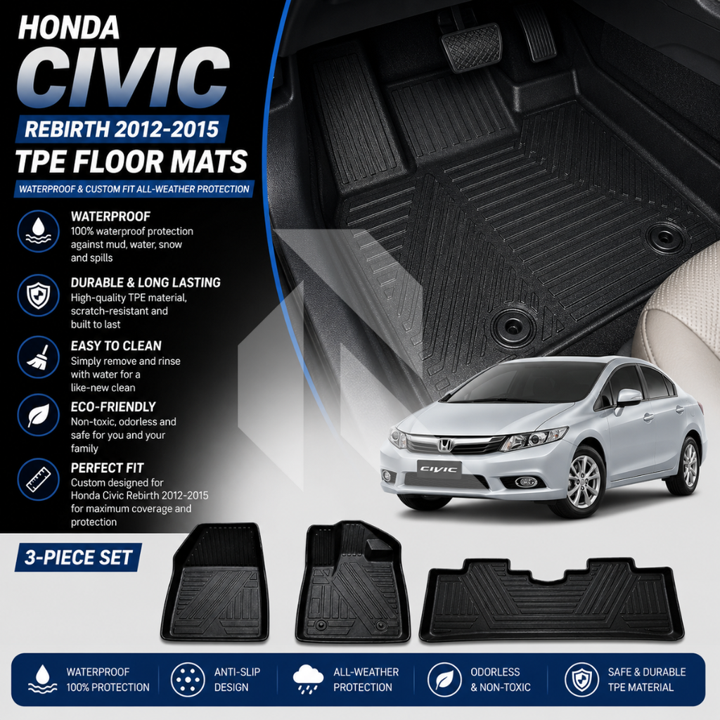 Honda Civic Rebirth 2012-2015 TPE Floor Mats – Waterproof & Custom Fit All-Weather Car Mats
