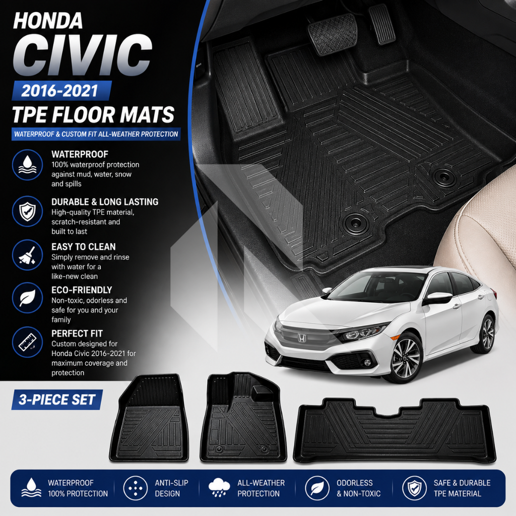 Honda Civic 2016-2021 TPE Floor Mats – Waterproof & Custom Fit All-Weather Car Mats