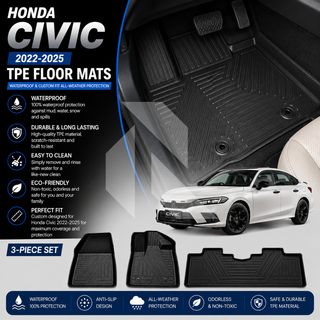 Honda Civic 2022-2025 TPE Floor Mats – Waterproof & Custom Fit All-Weather Car Mats