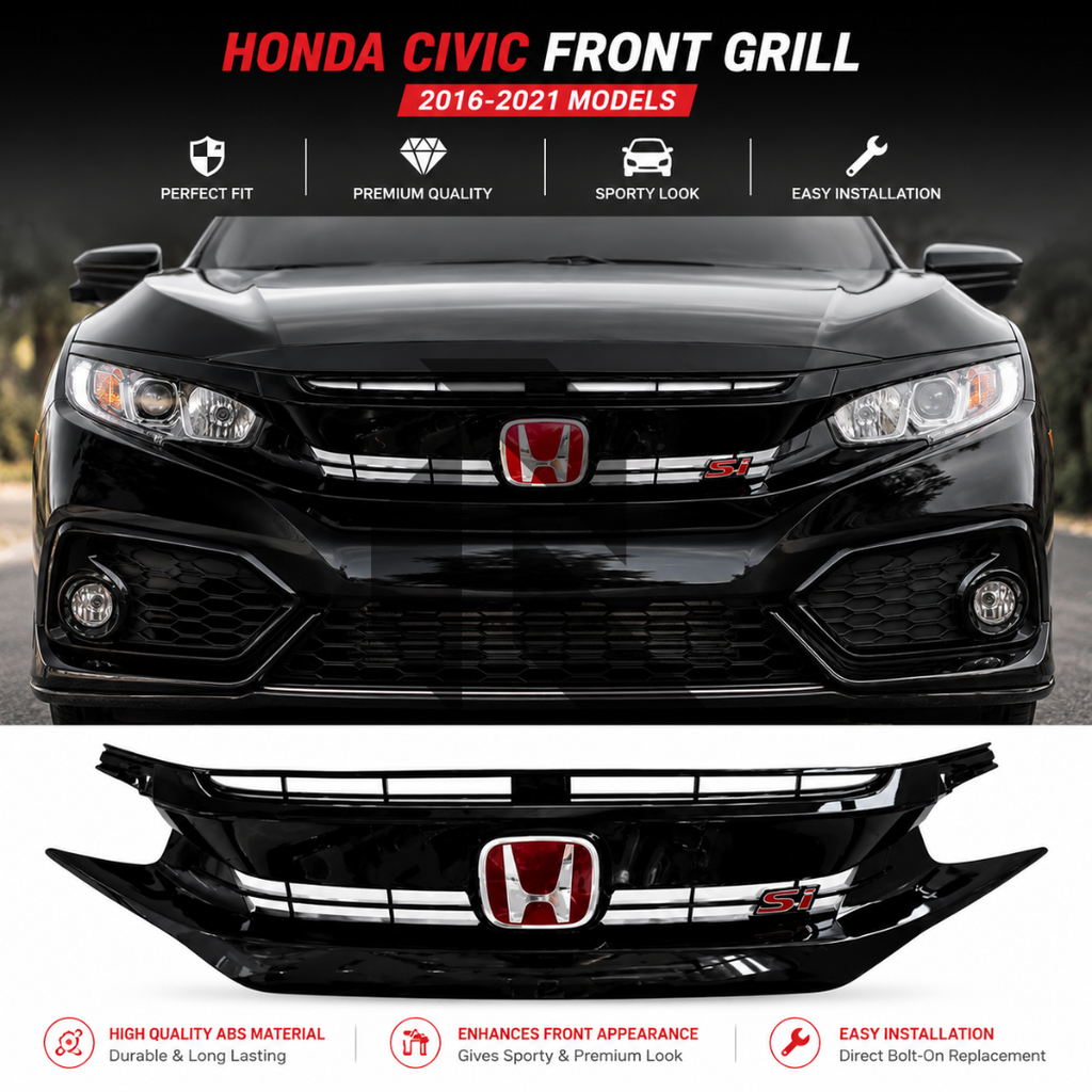 Honda Civic 2016-2021 Piano Black SI Front Grill