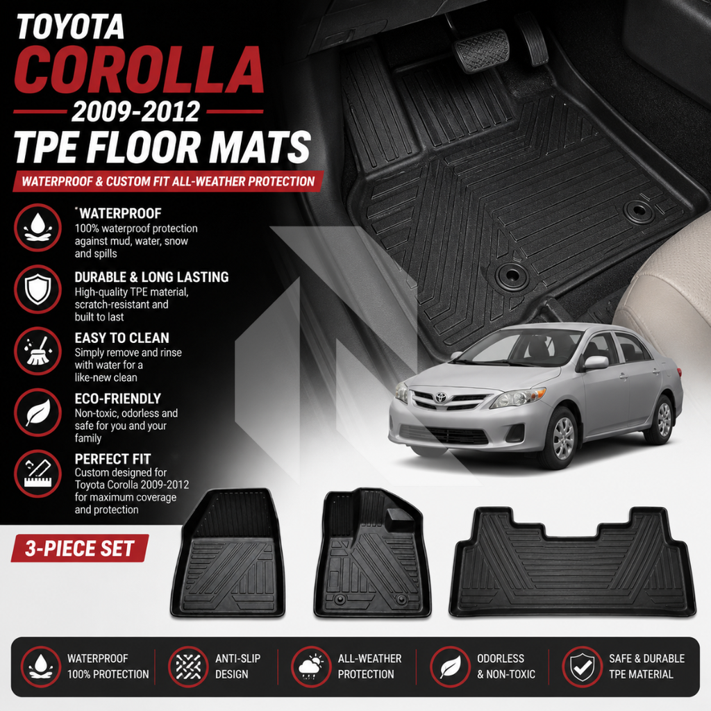 Toyota Corolla 2009-2012 TPE Floor Mats – Waterproof & Custom Fit All-Weather Car Floor Mats
