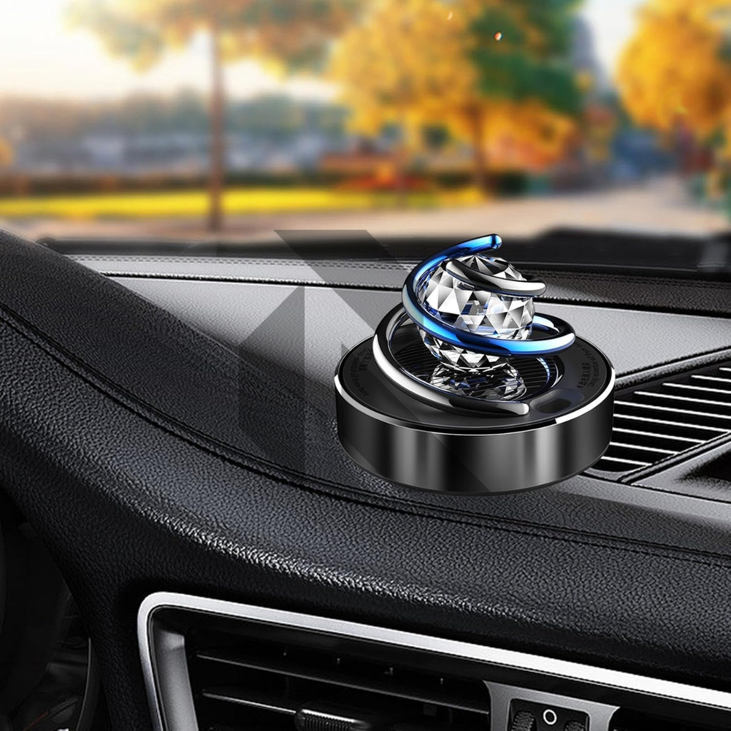 Solar Car Air Freshener Diffuser with Rotating Crystal Globe Design – Dashboard Car Perfume