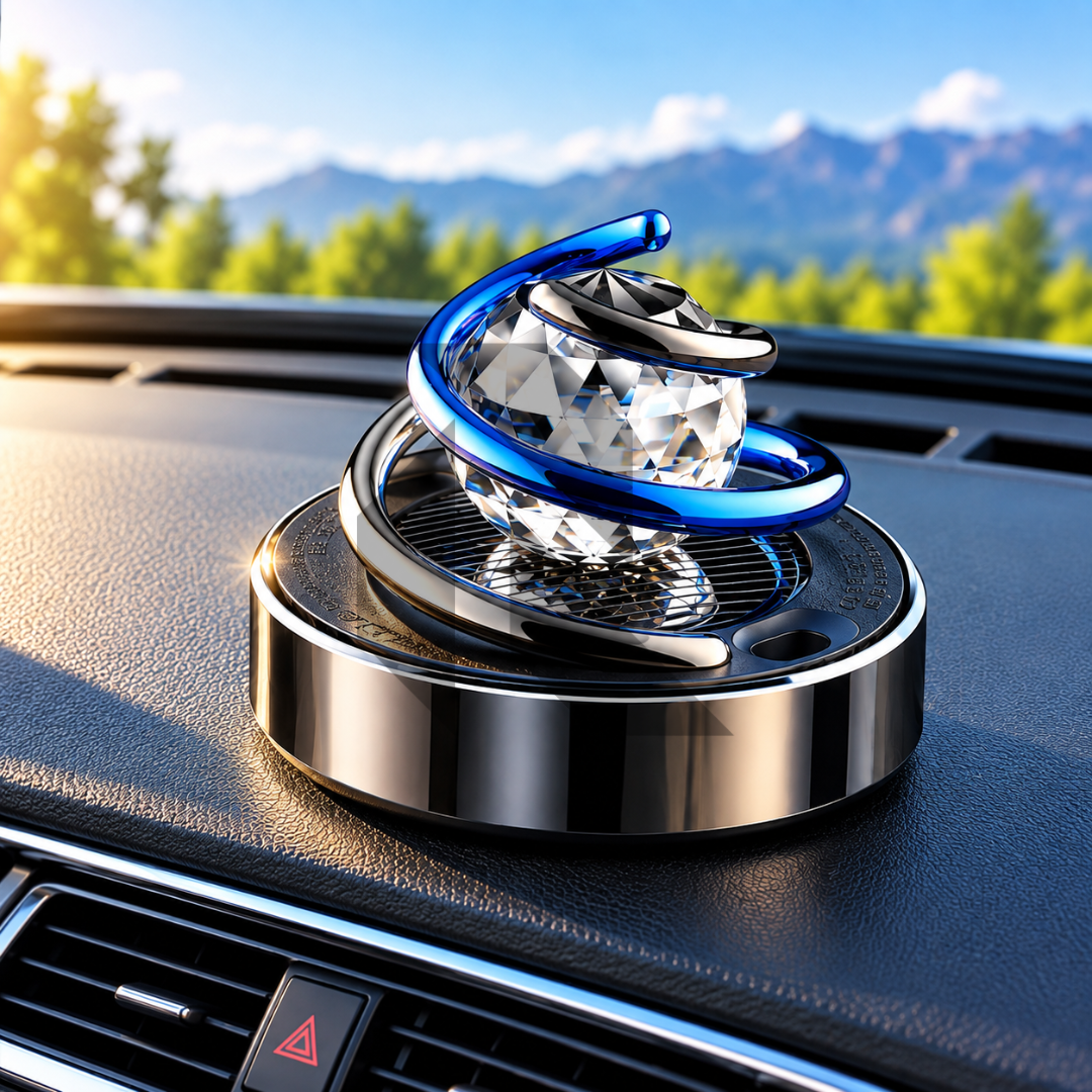 Solar Car Air Freshener Diffuser with Rotating Crystal Globe Design – Dashboard Car Perfume