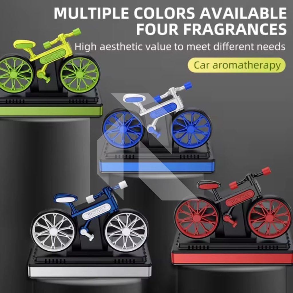 Solar Bicycle Car Dashboard Air Freshener – Rotating Wheels, 360° Solar Powered Car Perfume