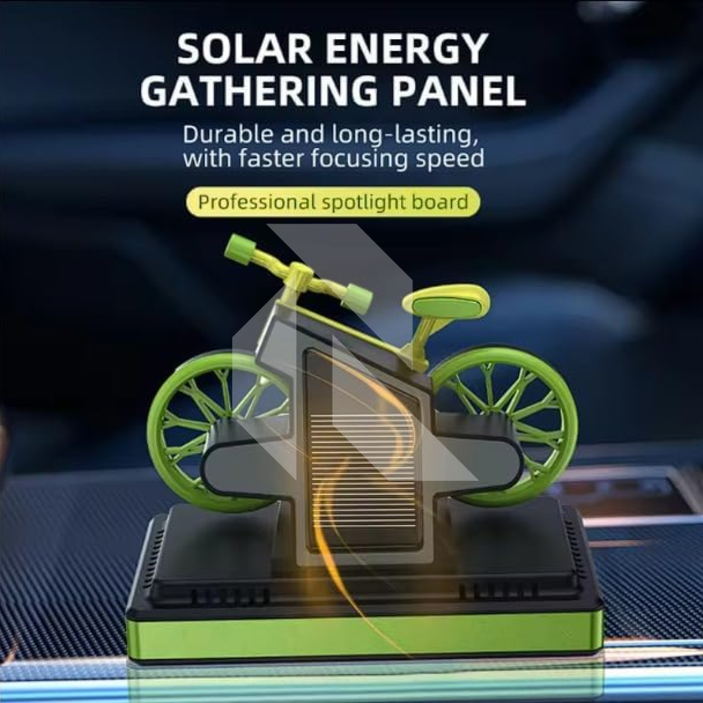 Solar Bicycle Car Dashboard Air Freshener – Rotating Wheels, 360° Solar Powered Car Perfume