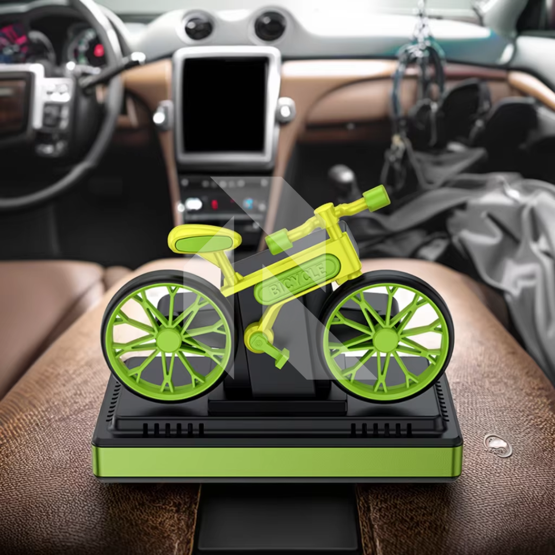 Solar Bicycle Car Dashboard Air Freshener – Rotating Wheels, 360° Solar Powered Car Perfume