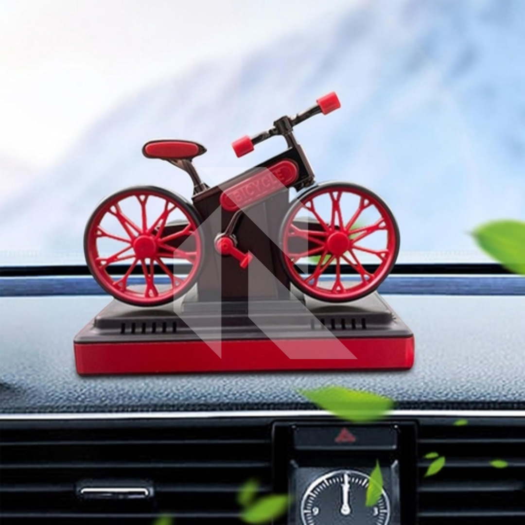 Solar Bicycle Car Dashboard Air Freshener – Rotating Wheels, 360° Solar Powered Car Perfume