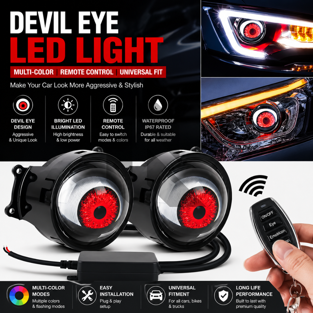 Dynamic Devil Eye Car Headlights – 12V LED Projector Lights with Remote Control