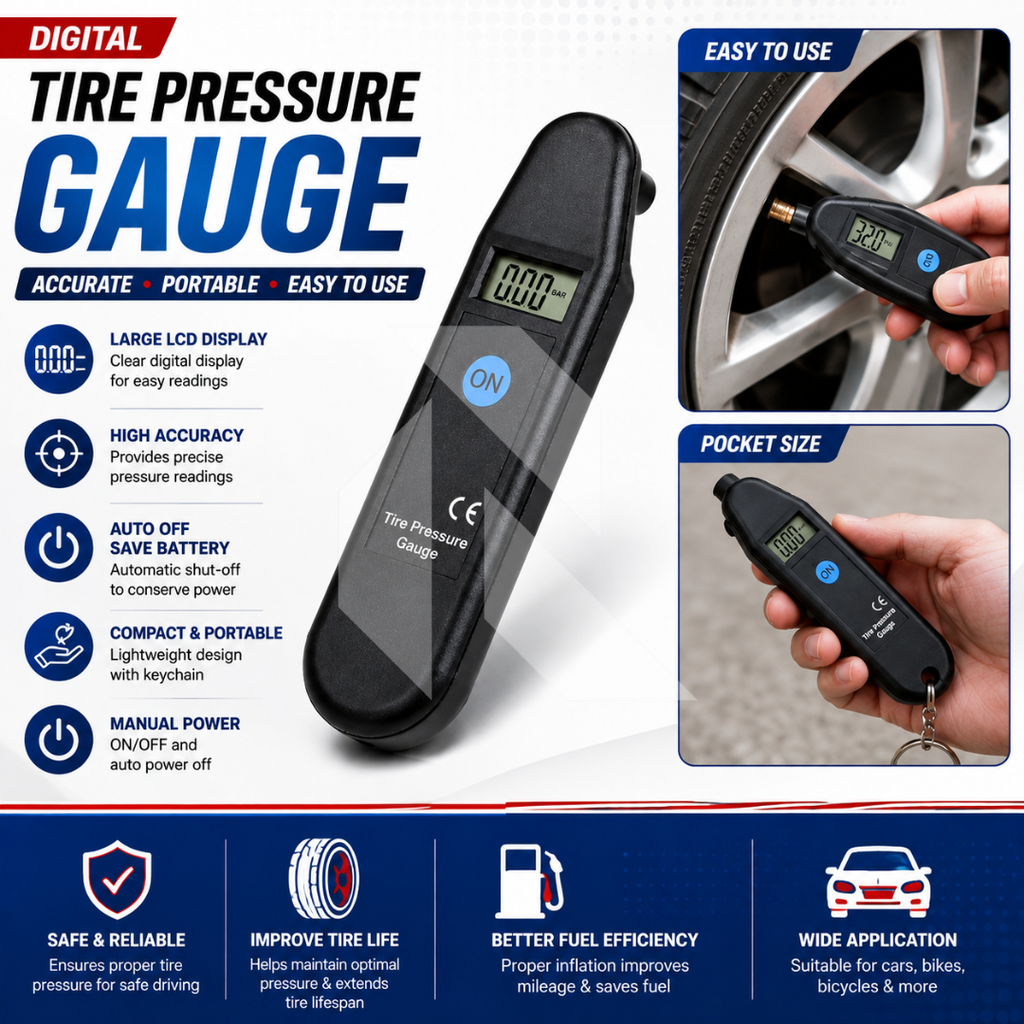 Digital Tire Pressure Gauge – Accurate Portable Car & Bike Tire Pressure Tester