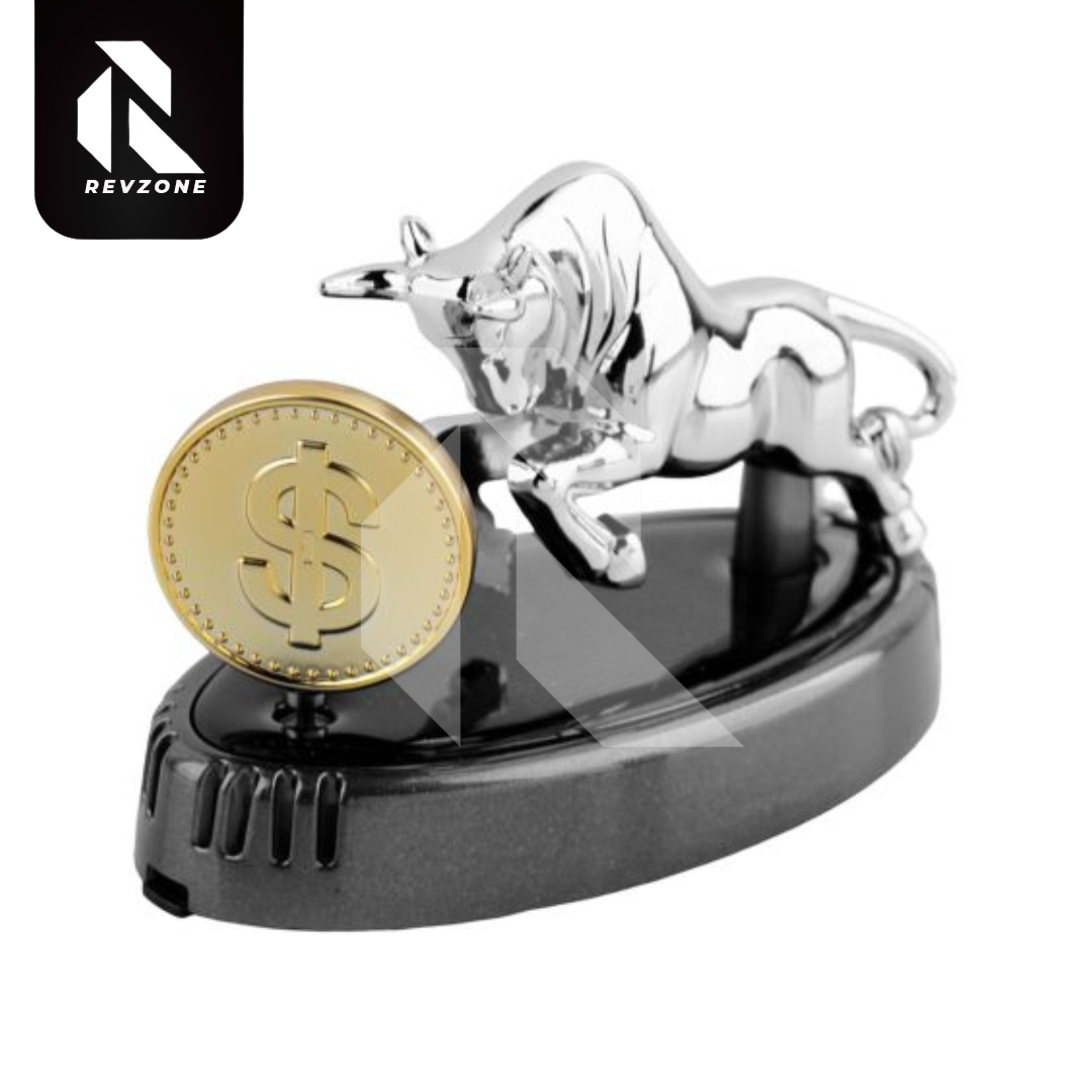 Bull With Dollar Mark Solar Car Dashboard Air Freshener – 360° Rotating Fragrance Decor